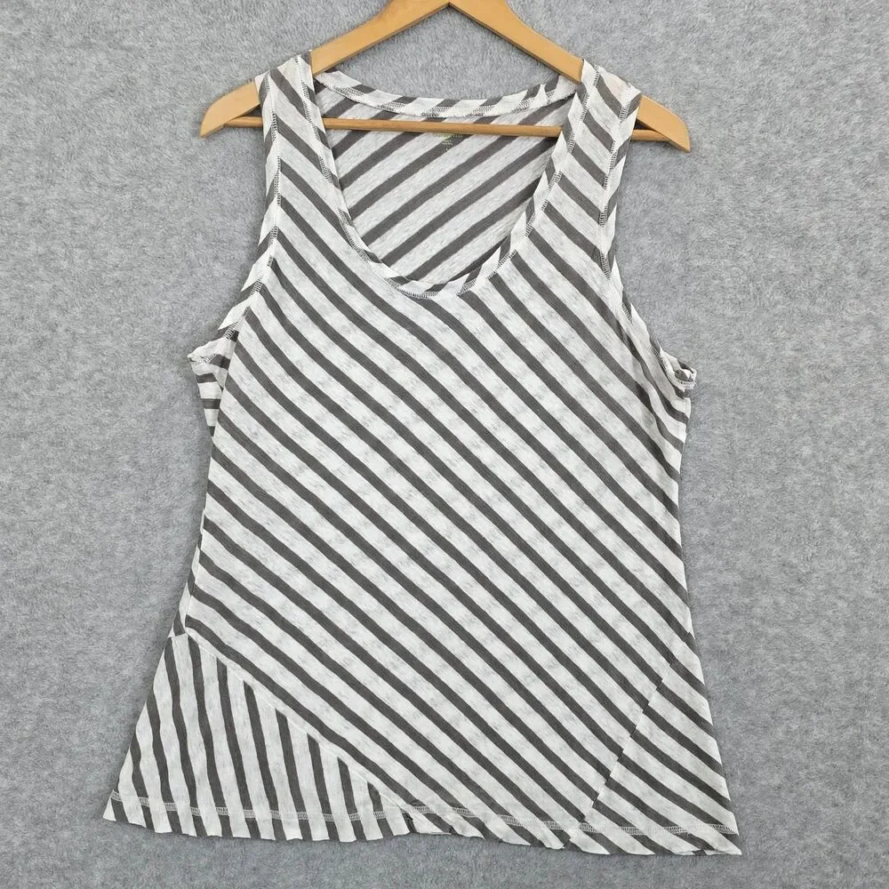 Garnet Hill Large Linen Gray White Asymetrical Stripe Sleeveless Tank Top Shirt